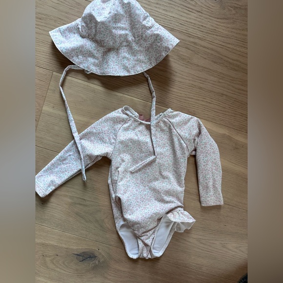 Floral Kids Swim One Piece with Hat - Picture 1 of 3